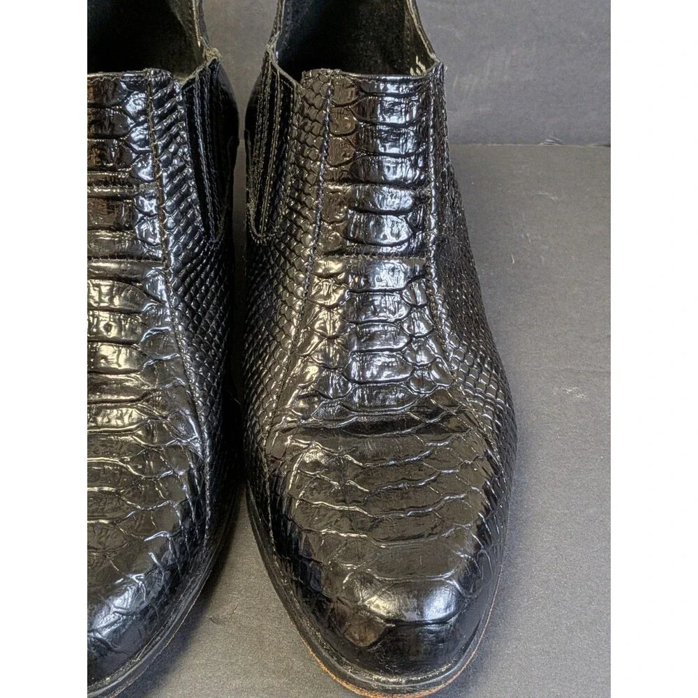 Stacy Adams- Leather Dress Ankle Boots Men Size 9.5 Black Alligator Print